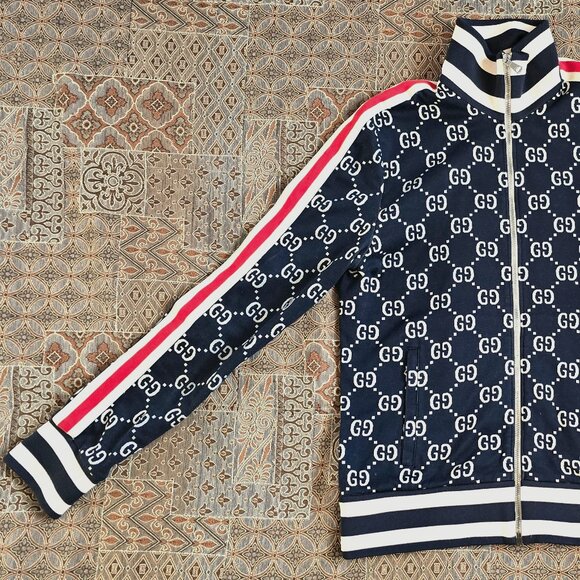 BLUE / IVORY GUCCI GG JACQUARD COTTON JACKET